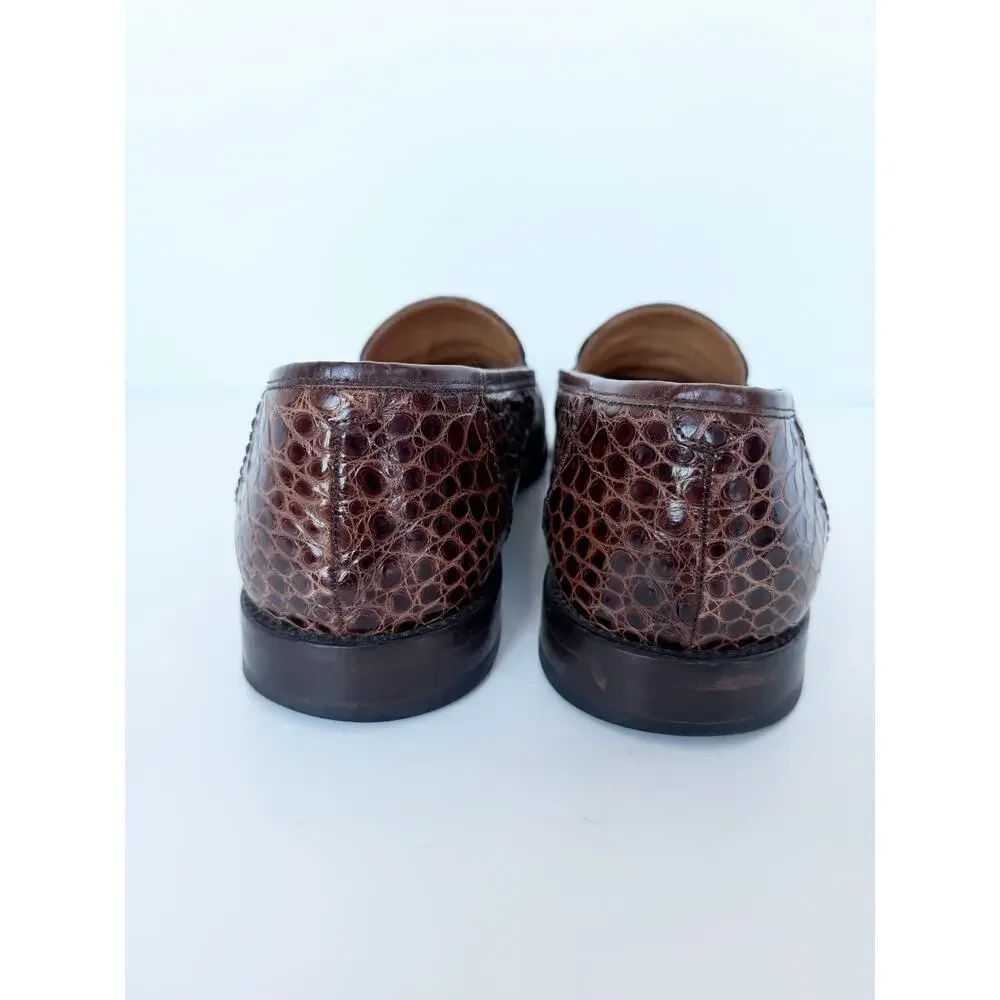 Giorgio’s Palm Beach Croc Leather Loafers Brown Men’s Size 12